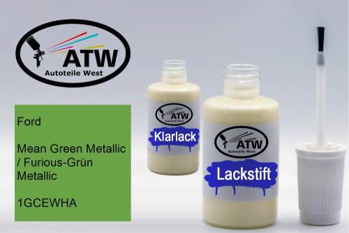 Ford, Mean Green Metallic / Furious-Grün Metallic, 1GCEWHA: 20ml Lackstift + 20ml Klarlack - Set, von ATW Autoteile West.
